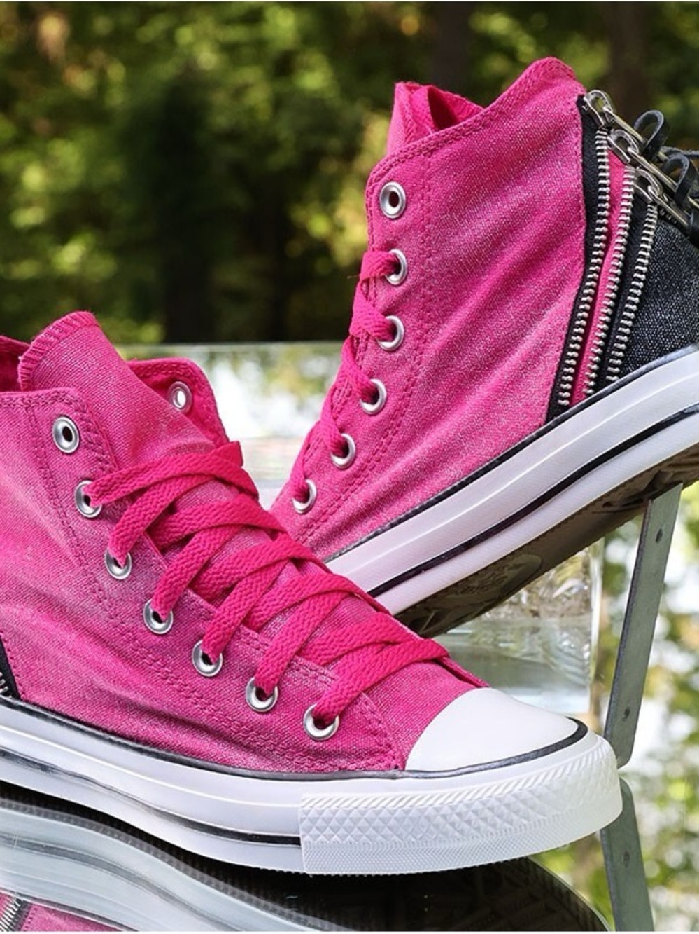 Converse Chuck Taylor All Stars Hot Pink with Black, includes zipper decal!